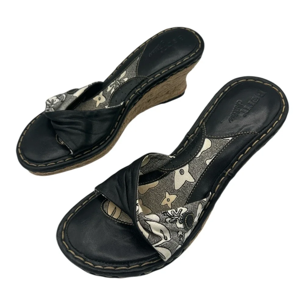 Born Womens‎ Black Floral Wedge Espadrille Sandals Size 8